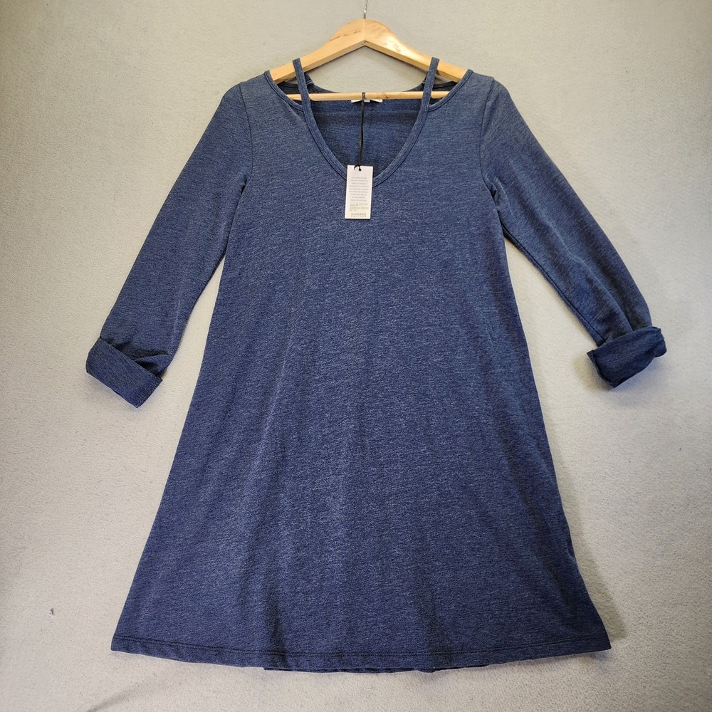 Z Supply The Harmony Dress Blue Heathered Cold Shoulder V-Neck Mini XS NWT